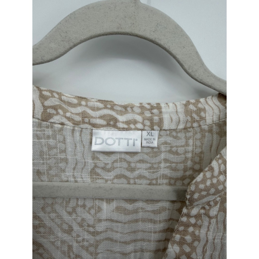 DOTTI Geometric Print Crochet Trim Tunic Dress sz XL Tan White Boho Bell Sleeve - Picture 3 of 9